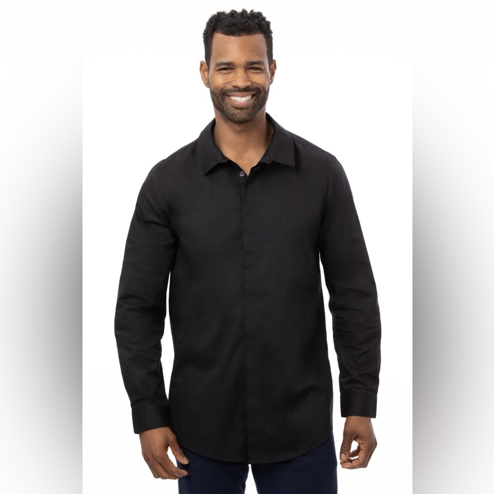 New in package NWT Chef Works Men Size 2X Black Button Up Shirt Long Sleeve